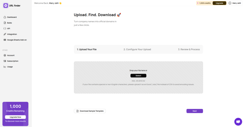 Use the Company URL Finder Dashboard